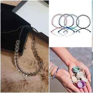 New Ocean Glass Bead & Cord Bracelet (Blac…